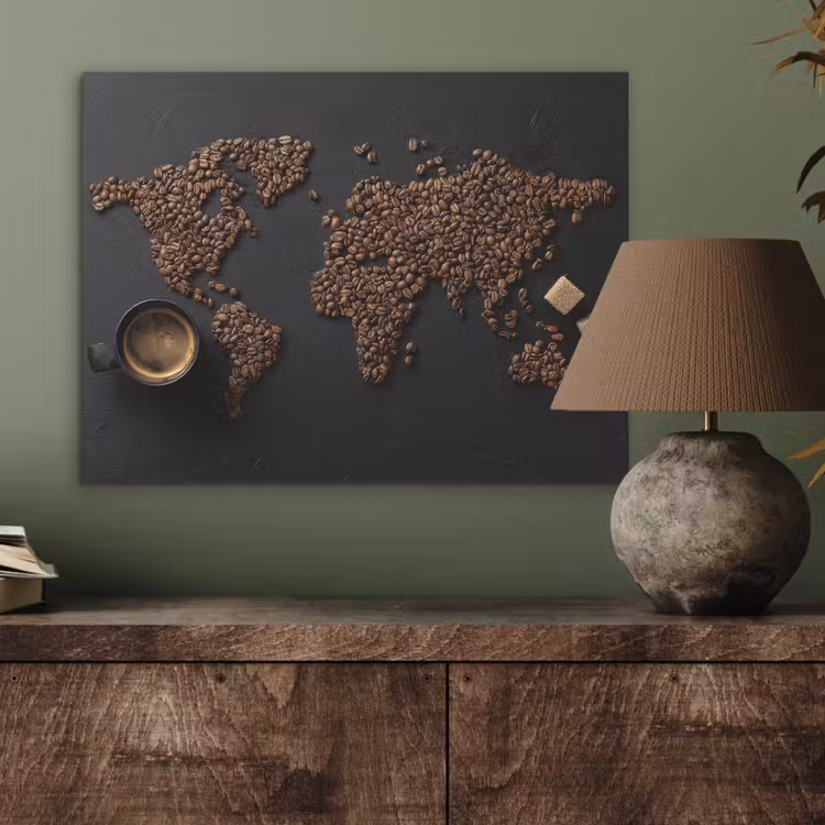 Wereldkaart - Espresso - Zwart PET vilt klein -sfeer2