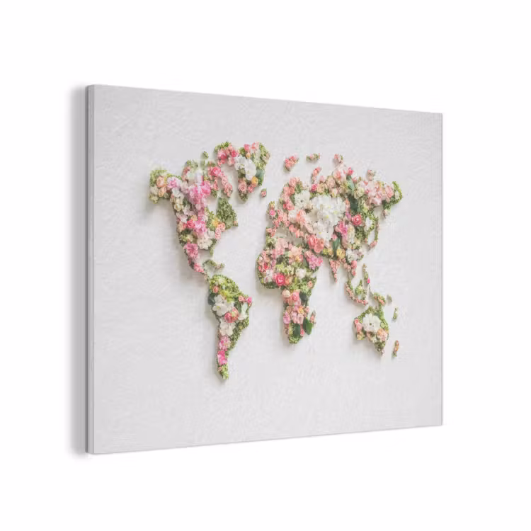 Wereldkaart - Bloemen - Subtiel PET vilt klein -3d