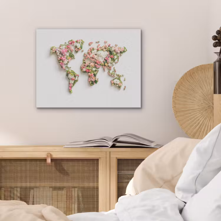 Wereldkaart - Bloemen - Subtiel PET vilt klein -sfeer3