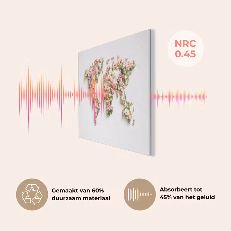 Wereldkaart - Bloemen - Subtiel PET vilt klein -USP_NL