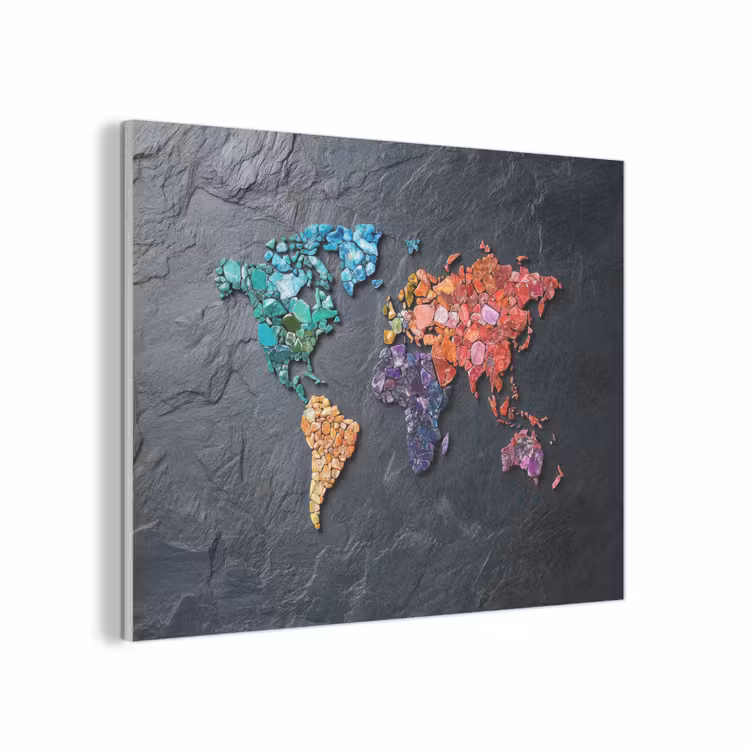 Wereldkaart - Edelstenen - Regenboog - Ruw PET vilt klein -3d