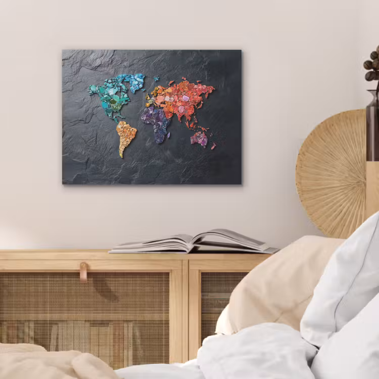 Wereldkaart - Edelstenen - Regenboog - Ruw PET vilt klein -sfeer3