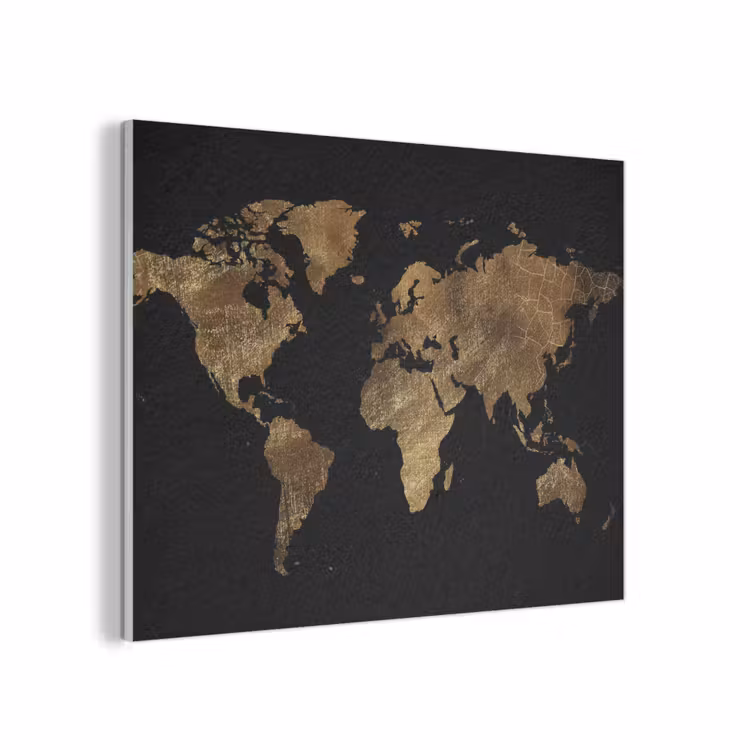 Wereldkaart - Goud - Luxe - Aarde - Zwart PET vilt klein -3d
