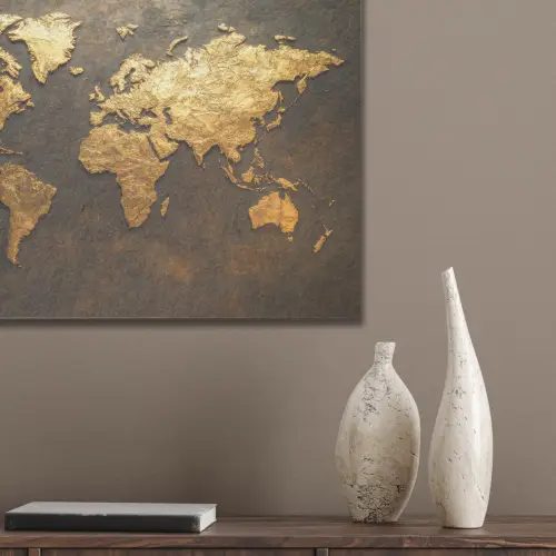 Wereldkaart - Goud - Roest PET vilt klein -sfeer6_closeup