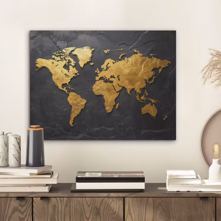 Wereldkaart - Goud - Steen PET vilt klein -sfeer1