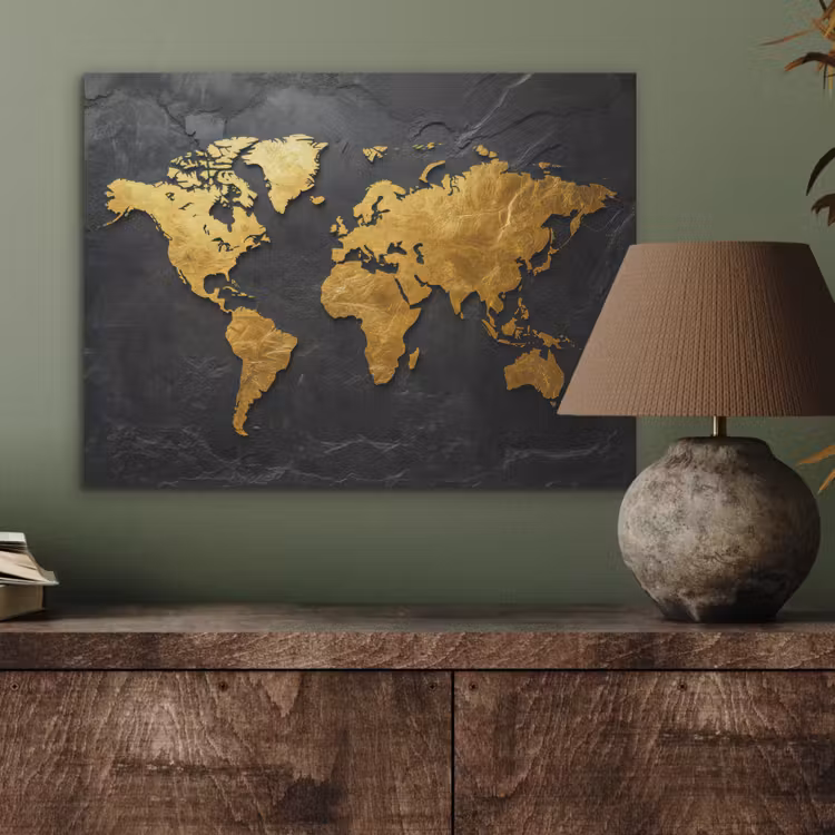 Wereldkaart - Goud - Steen PET vilt klein -sfeer2