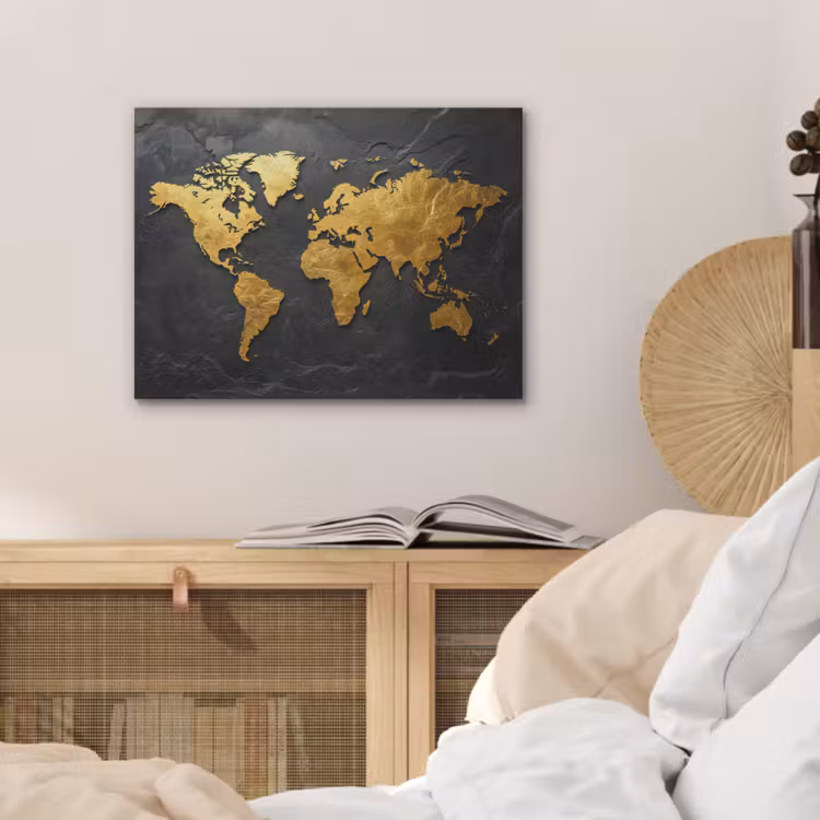 Wereldkaart - Goud - Steen PET vilt klein -sfeer3