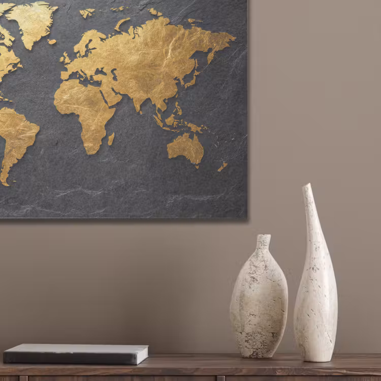 Wereldkaart - Goud - Steen PET vilt klein -sfeer6_closeup