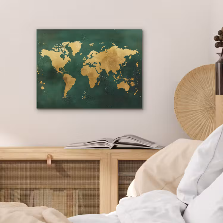 Wereldkaart - Groen - Goud PET vilt klein -sfeer3