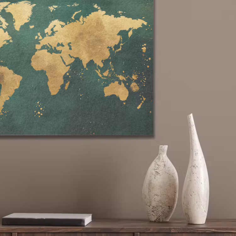 Wereldkaart - Groen - Goud PET vilt klein -sfeer6_closeup