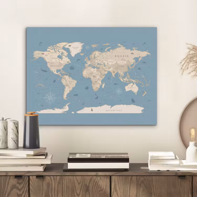 Wereldkaart - Oceaan - Realistisch - Blauw PET vilt klein -sfeer1
