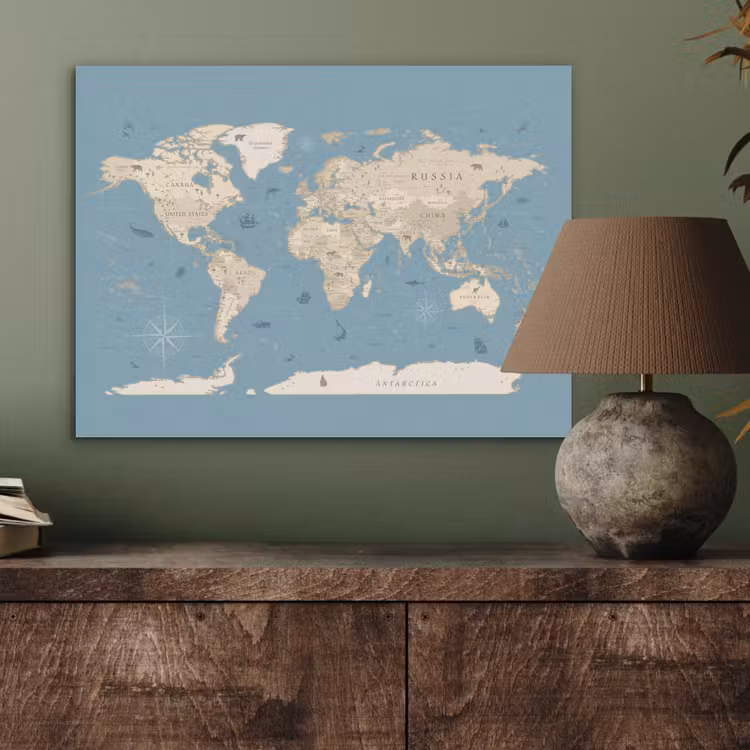 Wereldkaart - Oceaan - Realistisch - Blauw PET vilt klein -sfeer2