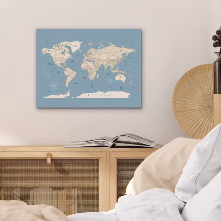Wereldkaart - Oceaan - Realistisch - Blauw PET vilt klein -sfeer3