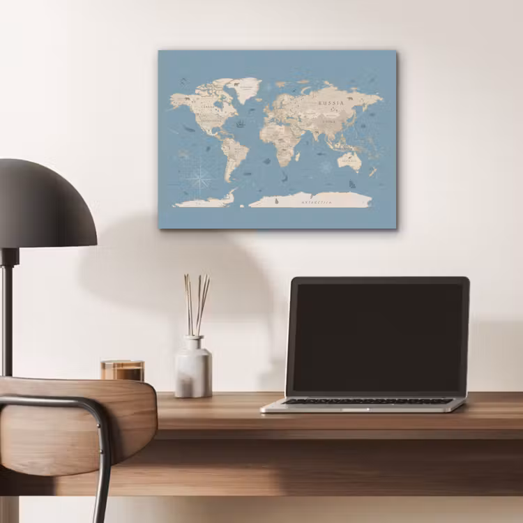Wereldkaart - Oceaan - Realistisch - Blauw PET vilt klein -sfeer5