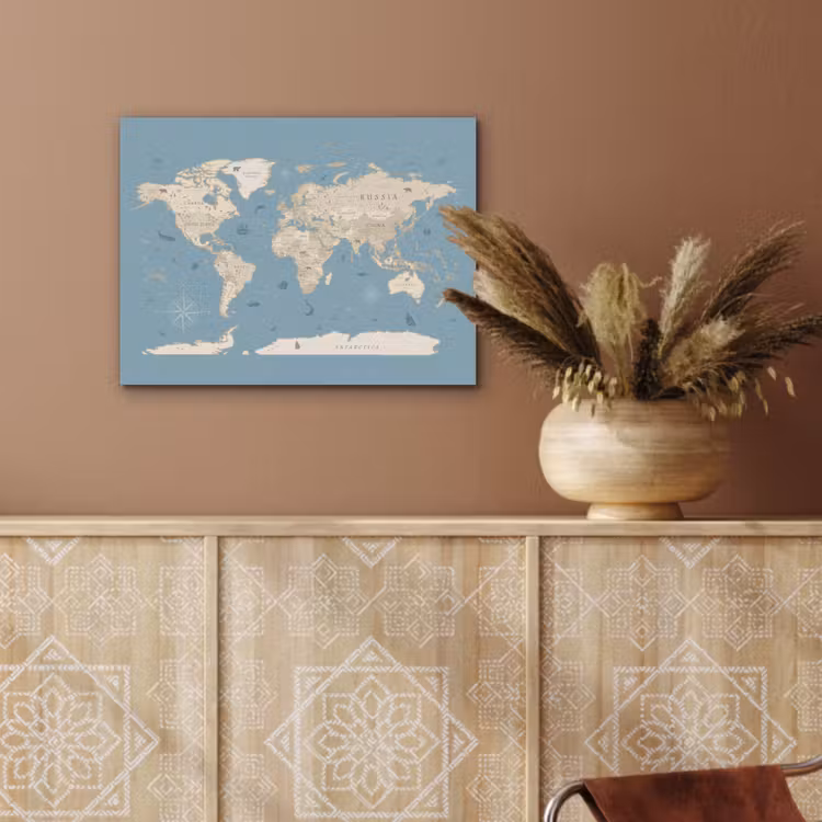 Wereldkaart - Oceaan - Realistisch - Blauw PET vilt klein -sfeer4