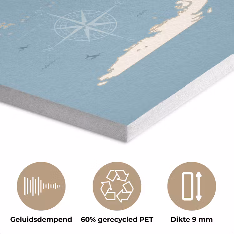 Wereldkaart - Oceaan - Realistisch - Blauw PET vilt klein -closeup_NL