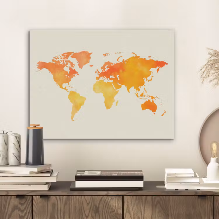 Wereldkaart - Oranje - Kleurrijk PET vilt klein -sfeer1
