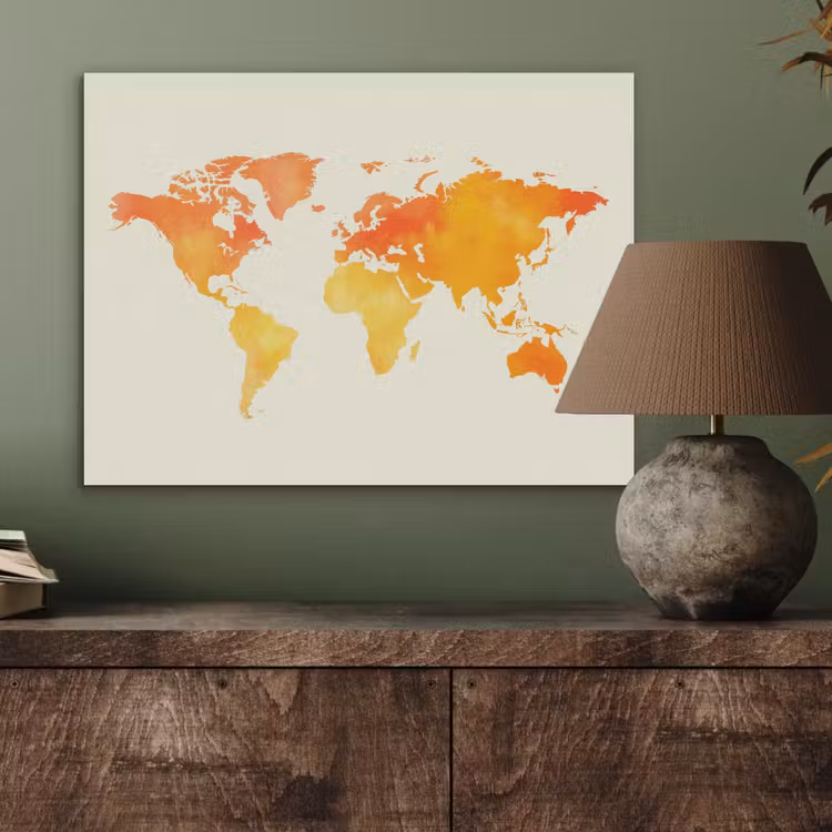 Wereldkaart - Oranje - Kleurrijk PET vilt klein -sfeer2
