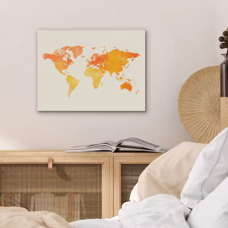 Wereldkaart - Oranje - Kleurrijk PET vilt klein -sfeer3