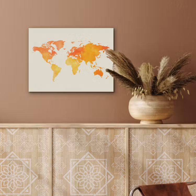 Wereldkaart - Oranje - Kleurrijk PET vilt klein -sfeer4