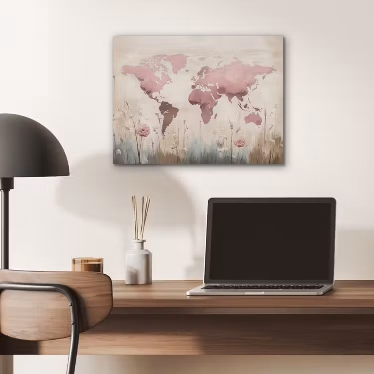 Wereldkaart - Roze - Bloemen PET vilt klein -sfeer5