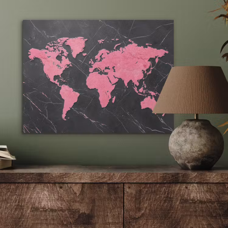 Wereldkaart - Roze - Marmer PET vilt klein -sfeer2