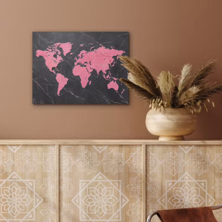 Wereldkaart - Roze - Marmer PET vilt klein -sfeer4