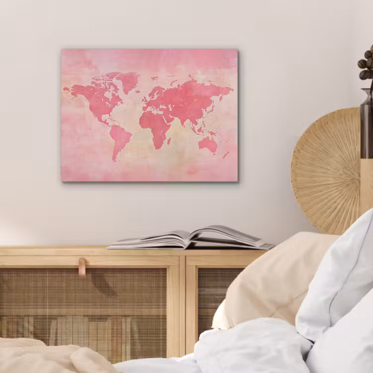 Wereldkaart - Roze - Vaag PET vilt klein -sfeer3