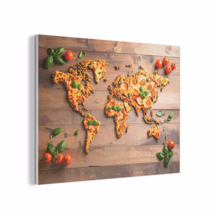 Wereldkaart - Pizza - Houten ondergrond PET vilt klein -3d