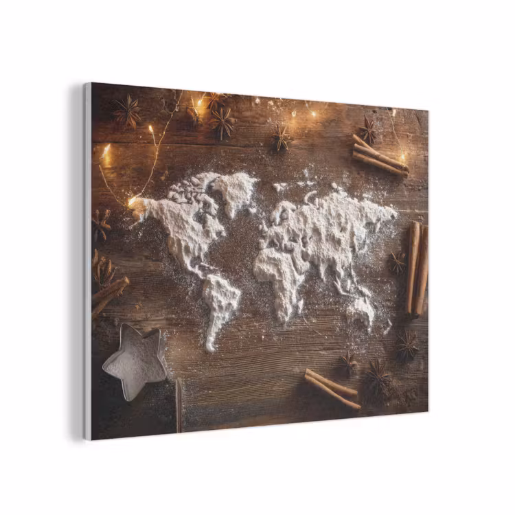 Wereldkaart - Poedersuiker - Hout PET vilt klein -3d