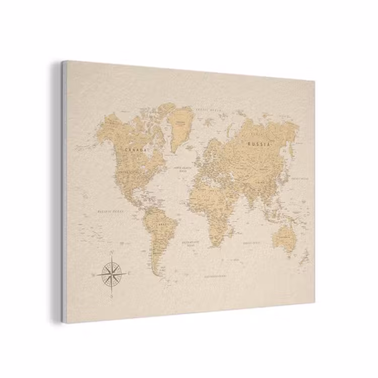 Wereldkaart - Realistisch - Beige PET vilt klein -3d