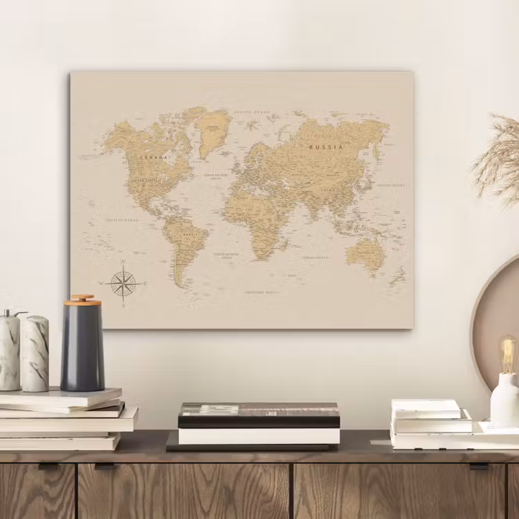 Wereldkaart - Realistisch - Beige PET vilt klein -sfeer1
