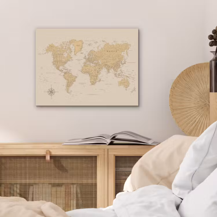 Wereldkaart - Realistisch - Beige PET vilt klein -sfeer3