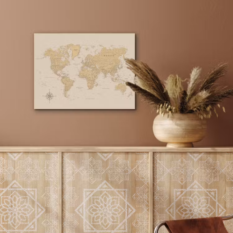 Wereldkaart - Realistisch - Beige PET vilt klein -sfeer4