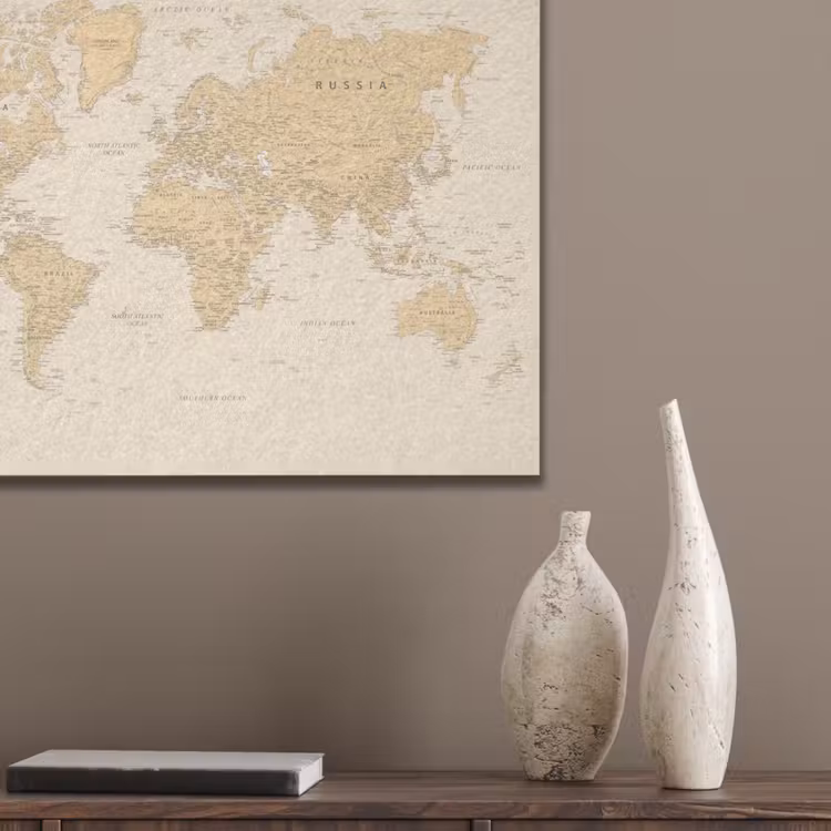 Wereldkaart - Realistisch - Beige PET vilt klein -sfeer6_closeup