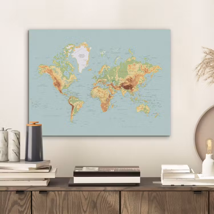 Wereldkaart - Realistisch - Blauw PET vilt klein -sfeer1