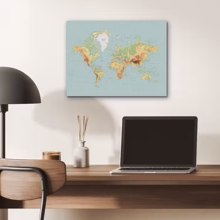 Wereldkaart - Realistisch - Blauw PET vilt klein -sfeer5