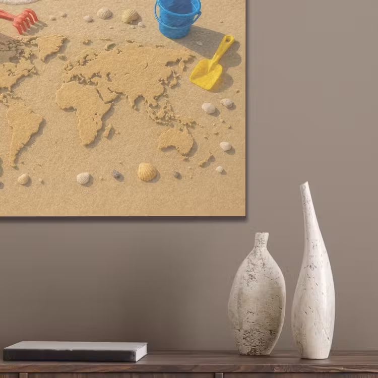 Wereldkaart - Zand - Kleurrijk - Zomer PET vilt klein -sfeer6_closeup