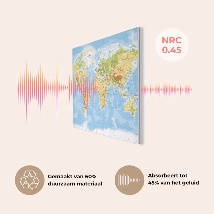 Wereldkaart - Staatkundig - Blauw - Aarde - Educatief PET vilt klein -USP_NL