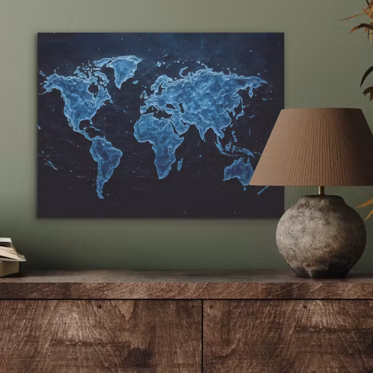 Wereldkaart - Waterstructuur - Blauw PET vilt klein -sfeer2