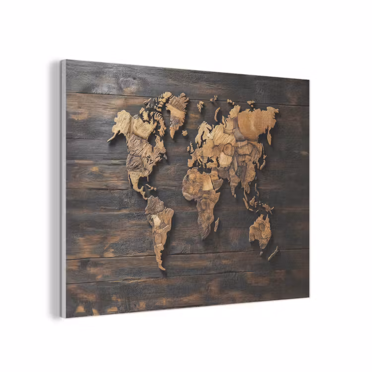 Wereldkaart - Hout - Mozaïek PET vilt klein -3d