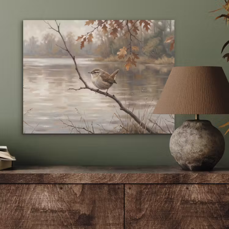 Winterkoninkje - Tak - Rivier - Natuur - Sfeervol PET vilt klein -sfeer2