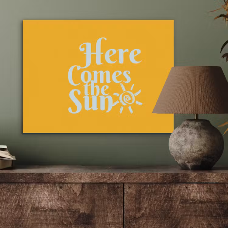 Geel - Blauw - Here comes the sun PET vilt klein -sfeer2