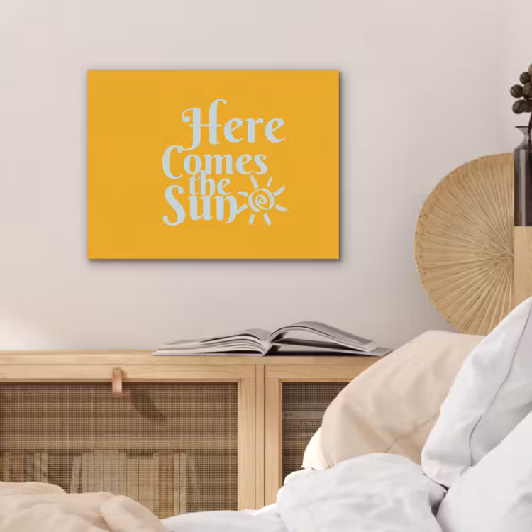 Geel - Blauw - Here comes the sun PET vilt klein -sfeer3