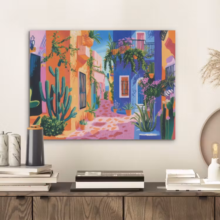 Geel - Blauw - Oranje - Huis PET vilt klein -sfeer1