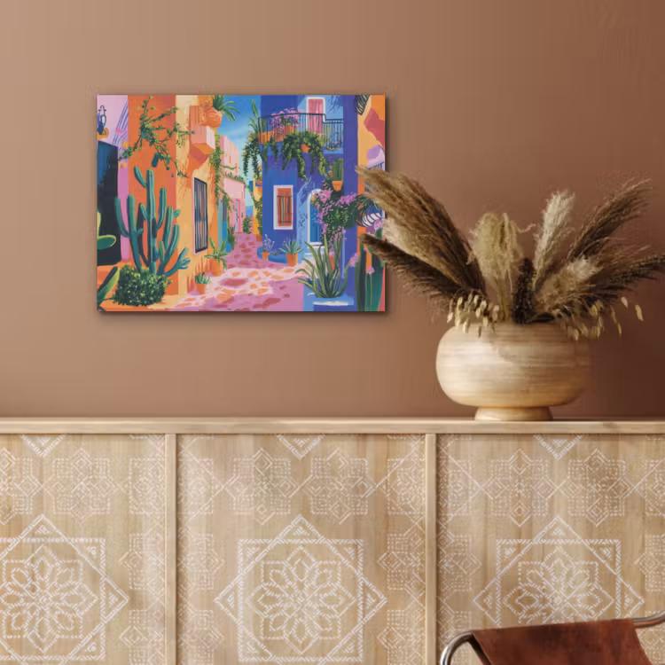 Geel - Blauw - Oranje - Huis PET vilt klein -sfeer4