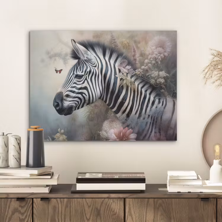 Zebra - Wilde dieren - Vlinder - Bloemen PET vilt klein -sfeer1