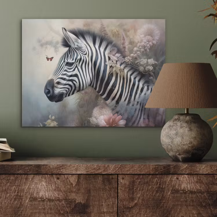 Zebra - Wilde dieren - Vlinder - Bloemen PET vilt klein -sfeer2