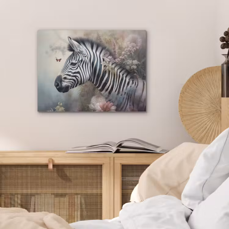 Zebra - Wilde dieren - Vlinder - Bloemen PET vilt klein -sfeer3