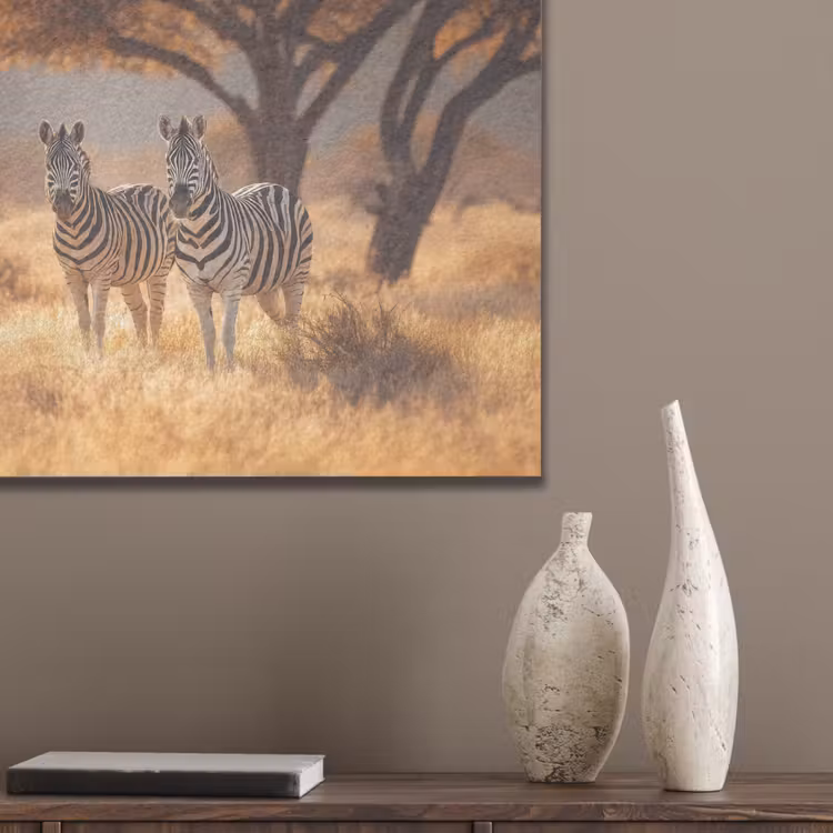 Zebra's - Savannelandschap - Gras PET vilt klein -sfeer6_closeup